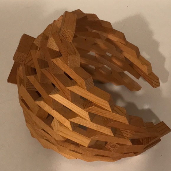 Vintage Planter Mid Century Modern Geometric Brutalist Wood Art Basket/ Planter - Picture 9 of 16